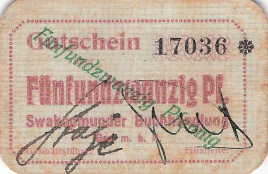 25 Pfenngi Swakopmunder Buchhandlung 1915 ro. 951a